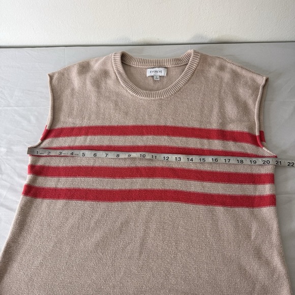 Evereve Jane Pullover Beige Red Cotton Knit Boxy Sweater Top Women's Large Beach - Picture 6 of 9